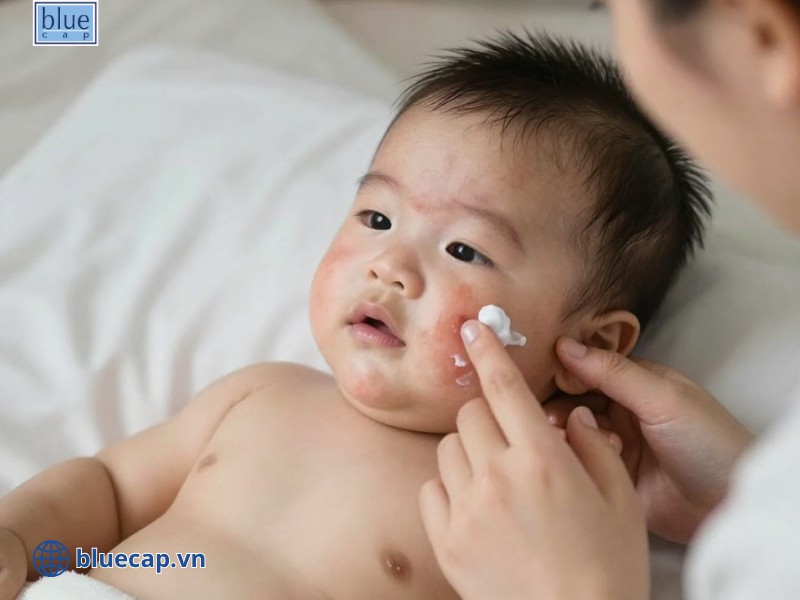 Mẹ luôn nhớ cấp ẩm cho con ngay sau khi tắm bằng lá trà xanh