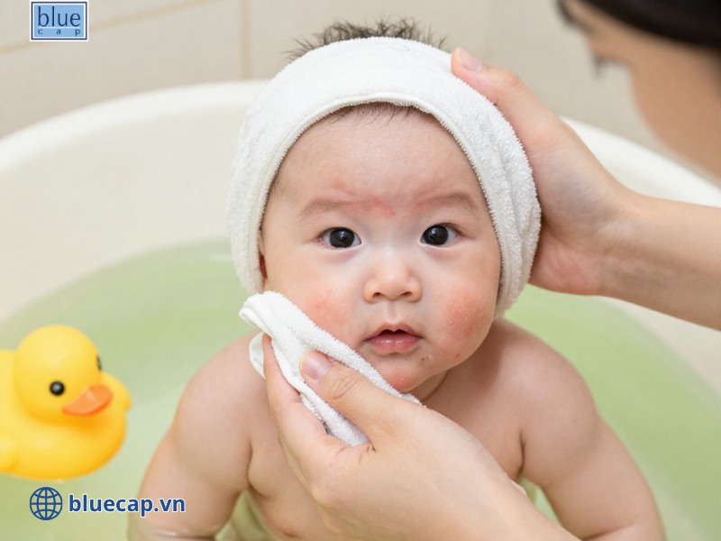 Lau nhẹ lên vùng da của con bị tổn thương bằng nước lá trà