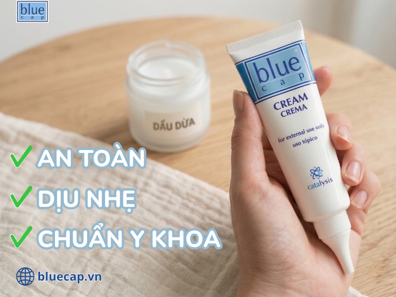 Sử dụng Blue Cap Cream chuẩn y khoa thay thế phương pháp dầu dừa