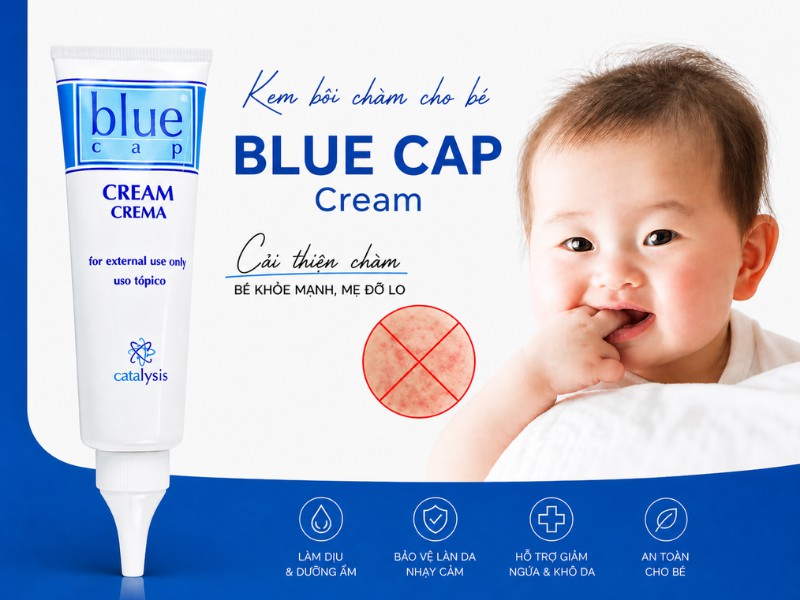 Blue Cap Cream là kem bôi chàm sữa hàng đầu không chứa corticoid phù hợp trẻ sơ sinh