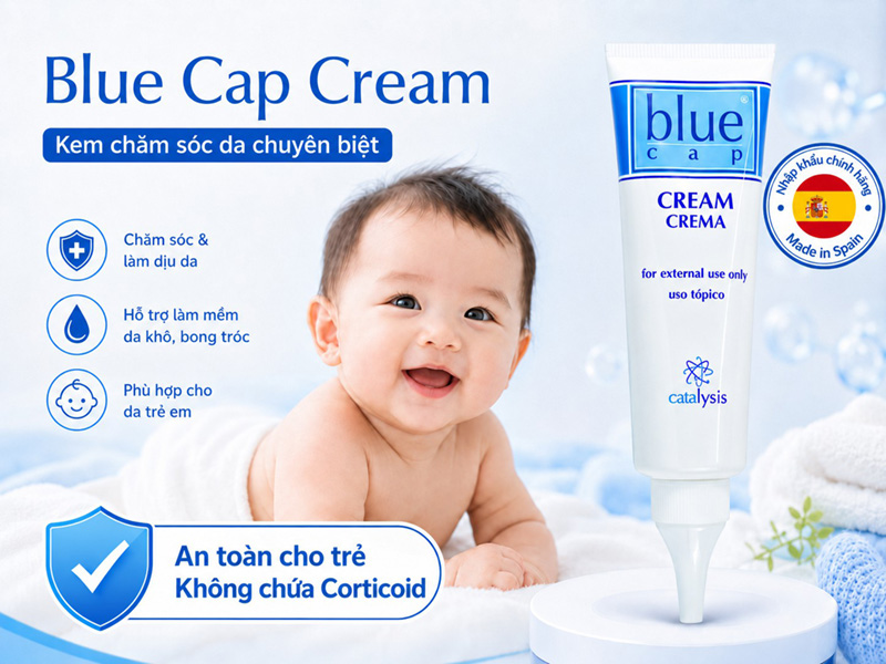 Blue Cap Cream là kem bôi ngoài da an toàn cho trẻ em không chứa corticoid