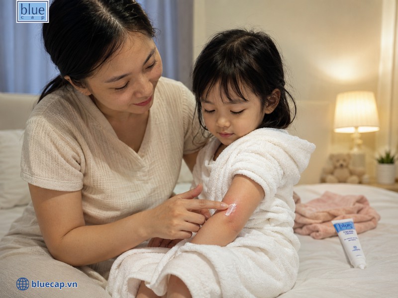 Luôn bôi kem dưỡng ẩm hàng hàng để giữ ẩm làn da cho bé