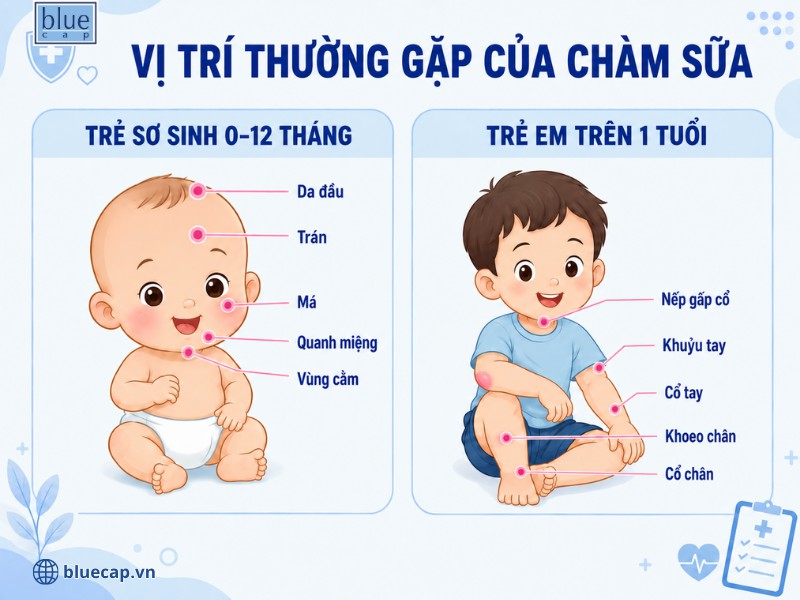 Vị trí thường gặp của chàm sữa