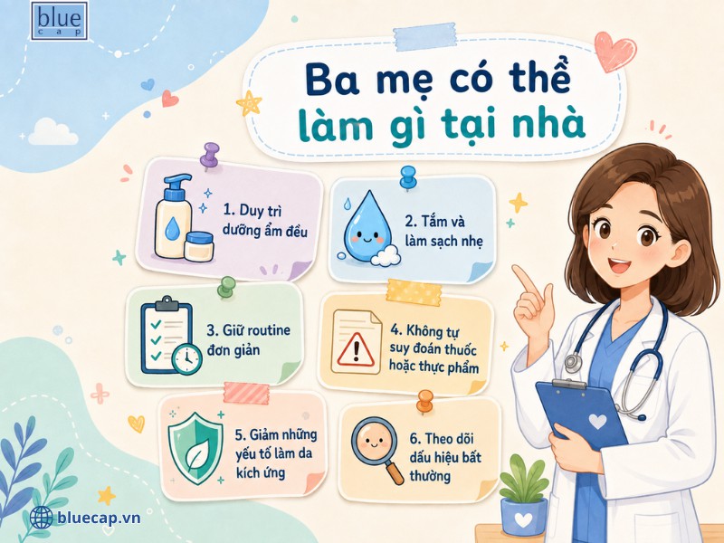 Ba mẹ chú ý chăm sóc trẻ sơ sinh bị chàm sữa ngay tại nhà