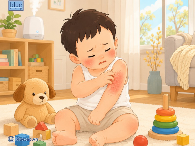 Trời hanh khô dễ khiến trẻ ngứa và là một trong những nguyên nhân khiến chàm sữa tái phát