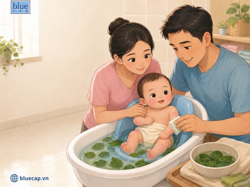 Tắm lá hoặc nước thảo dược tự pha