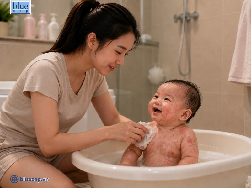 Trẻ bị chàm sữa nên tắm thế nào?